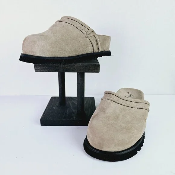 Free People Women's Milo Beige Suede Platform Slip-On Clogs, Sz 8 - Picture 1 of 11